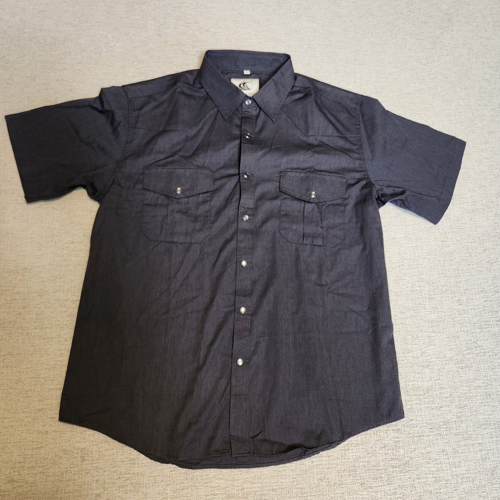 Coevals Club Western Shirt Mens L Grey Short Sleeve Pearl Snap Cotton Blend
